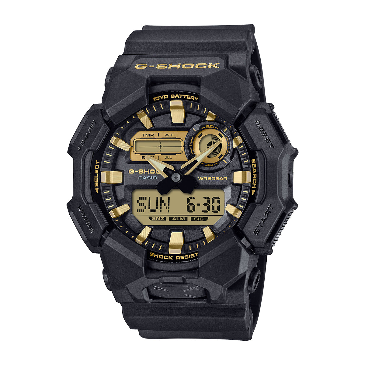 g-shock quartz analog digital black and gold watch