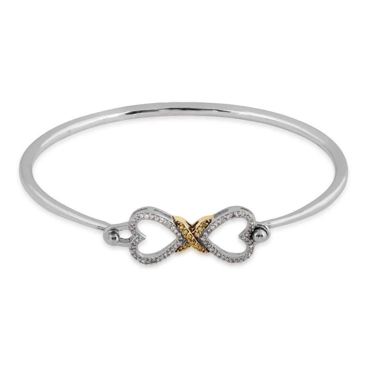 1/4 ct. tw. Yellow and White Diamond Heart Bangle Bracelet in Sterling Silver