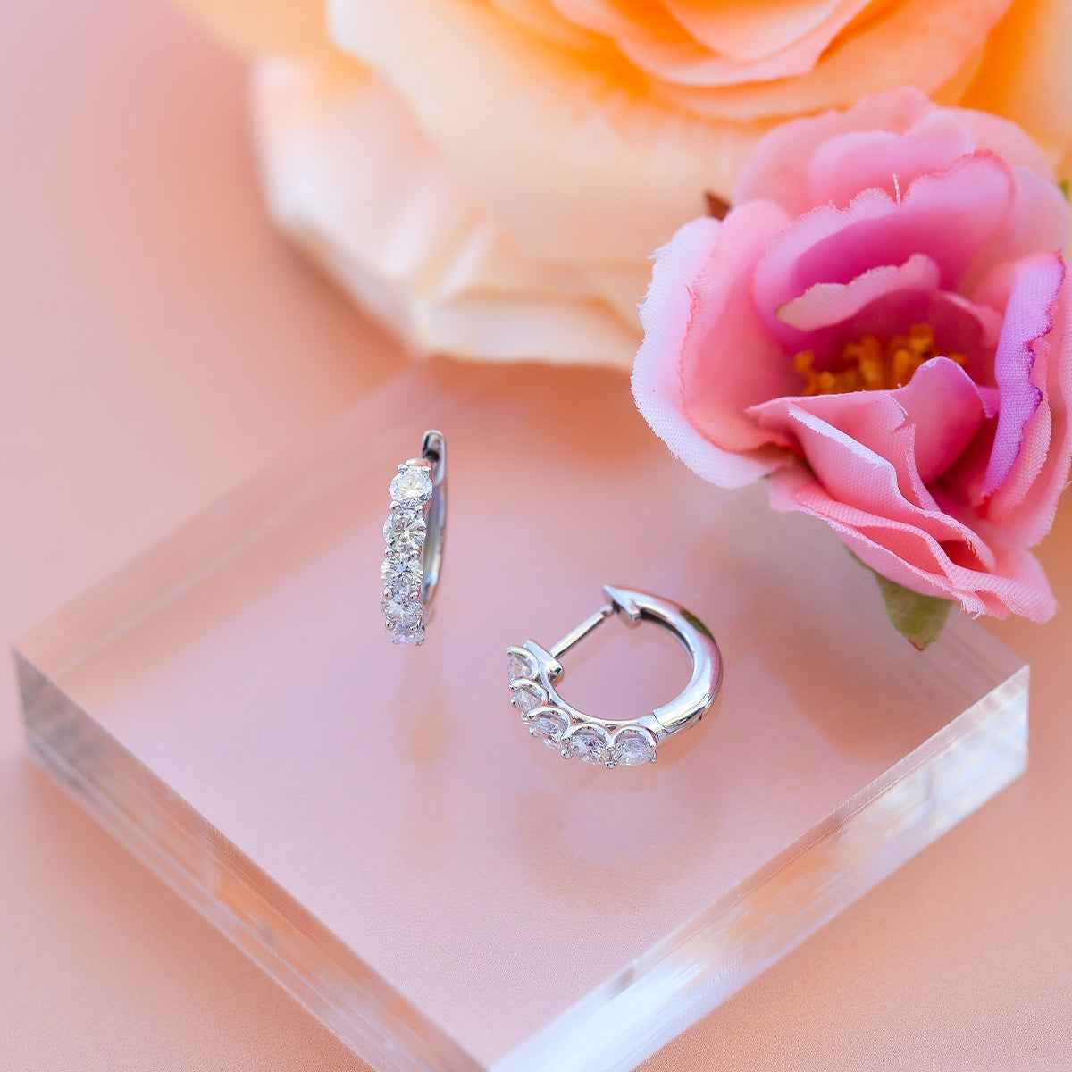 Adamante 1 ct. tw. Lab-Grown 5-Stone Diamond Hoop Earrings in 10K White Gold front view (2)