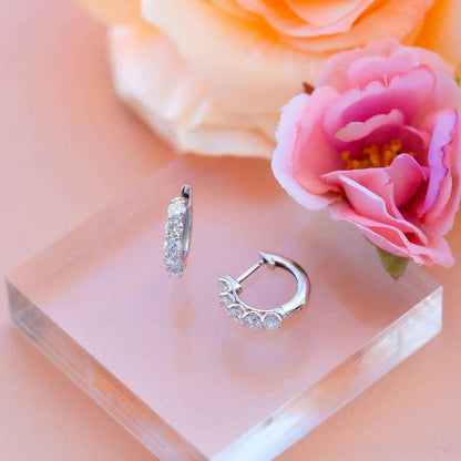 Adamante 1 ct. tw. Lab-Grown 5-Stone Diamond Hoop Earrings in 10K White Gold front view (2)