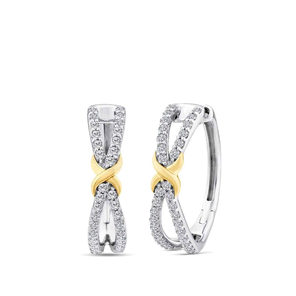 Infinite Love 3/8 ct. tw. Diamond Infinity Hoop Earrings in Sterling Silver & 10K Yellow Gold