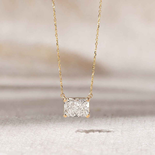 Adamante 1 ct. tw. Lab-Grown Radiant Cut Diamond Solitaire Necklace in 14K Yellow Gold side profile