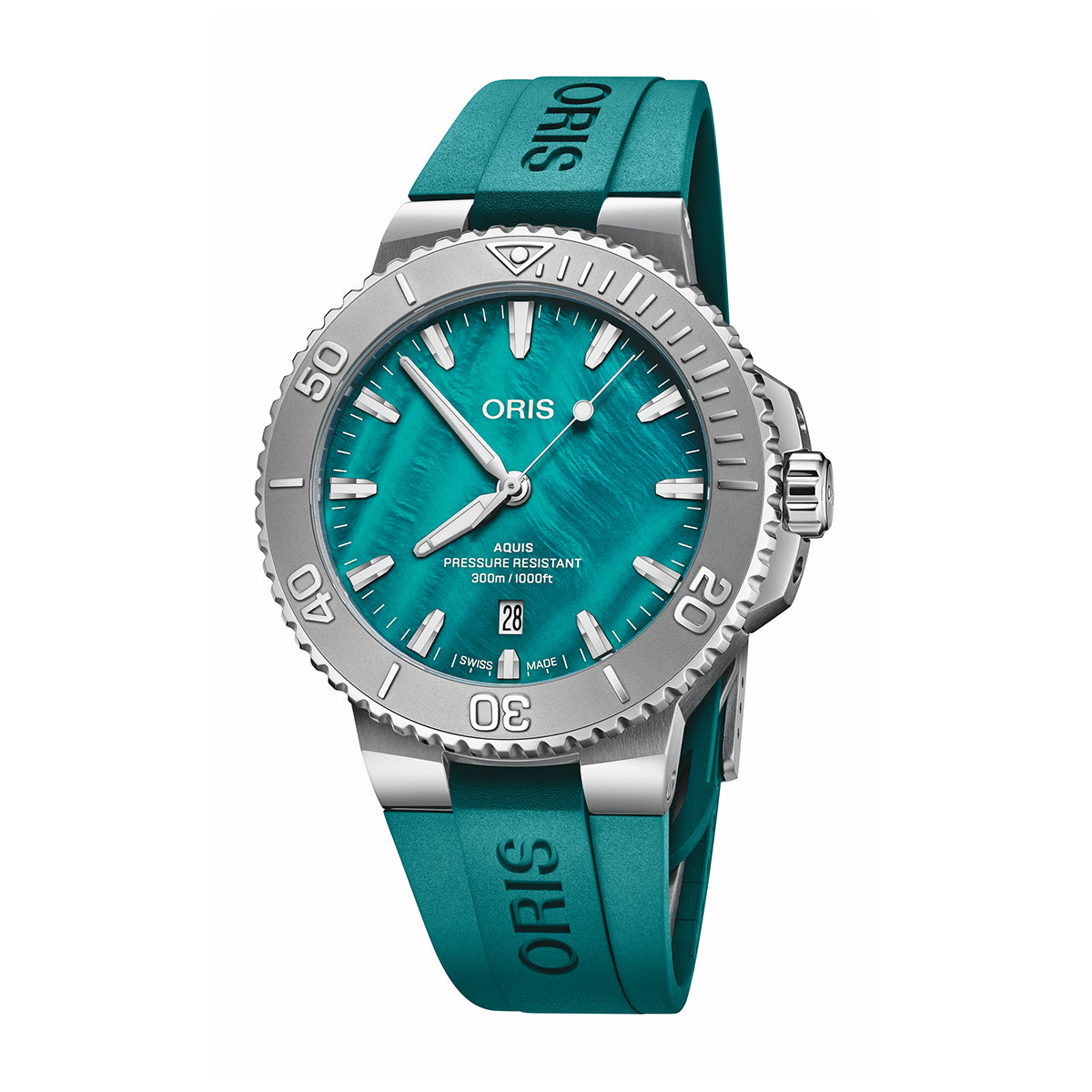 Oris Men's New York Harbor Automatic Stainless Steel Watch with Green Dial & Rubber Strap