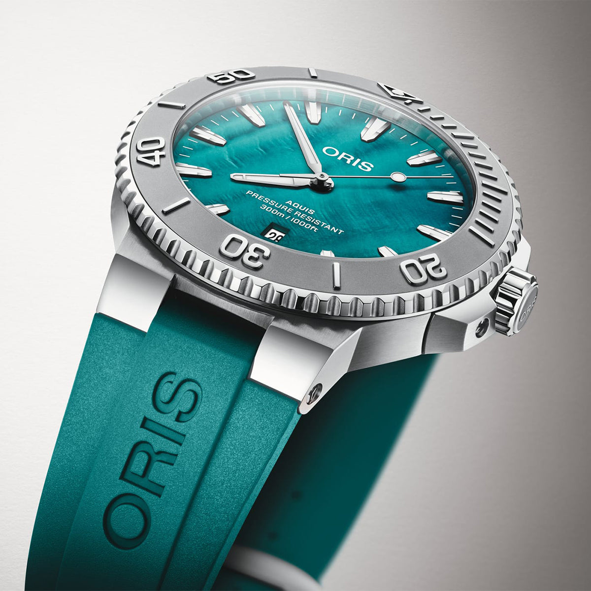 Oris Men's New York Harbor Automatic Stainless Steel Watch with Green Dial & Rubber Strap