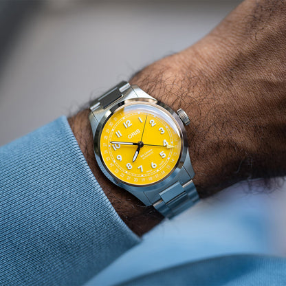 yellow dial big crown automatic oris watch