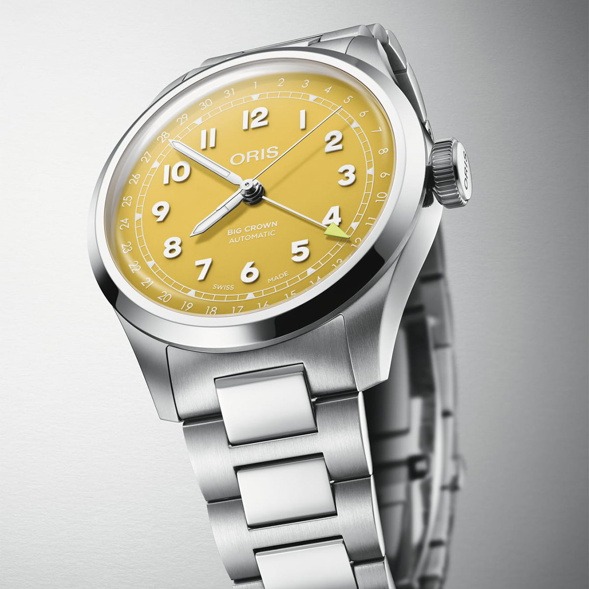 yellow dial big crown automatic oris watch