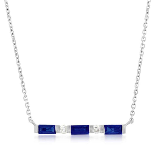 Baguette Sapphire & Diamond Accent Bar Necklace in 14K White Gold
