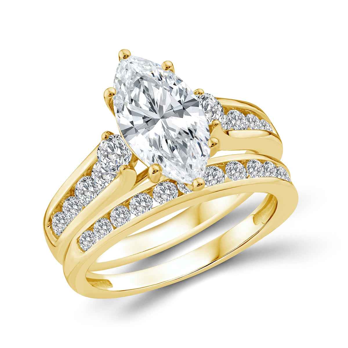 Adamante 3 ct. tw. Lab-Grown Marquise Diamond Wedding Set in 14K Yellow Gold front view