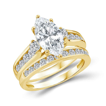 Adamante 3 ct. tw. Lab-Grown Marquise Diamond Wedding Set in 14K Yellow Gold front view