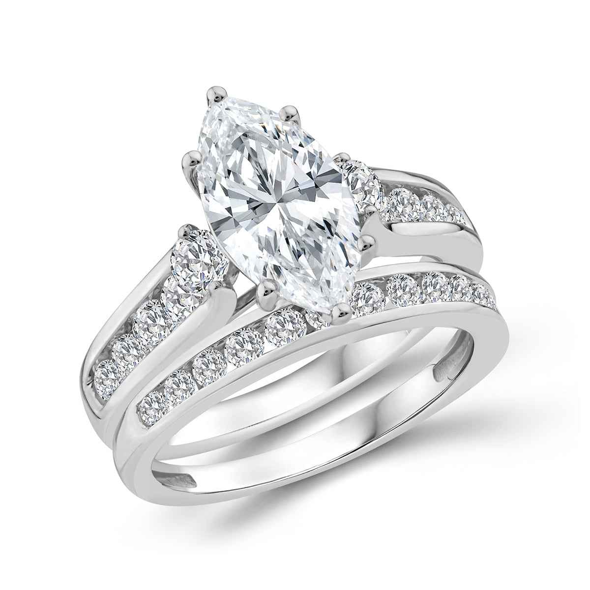 Adamante 3 ct. tw. Lab-Grown Marquise Diamond Weddings Set in 14K White Gold front view