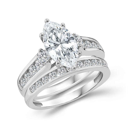 Adamante 3 ct. tw. Lab-Grown Marquise Diamond Weddings Set in 14K White Gold front view