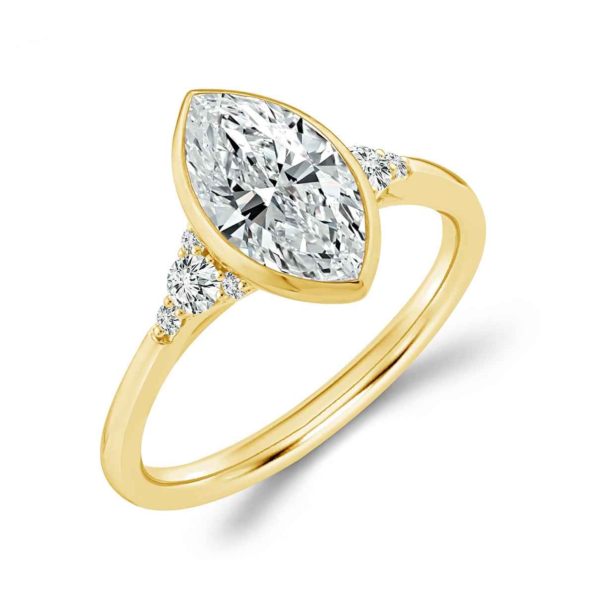 Adamante 1-3/4 ct. tw. Lab-Grown Marquise Diamond Bezel Set Engagement Ring in 14K Yellow Gold front view