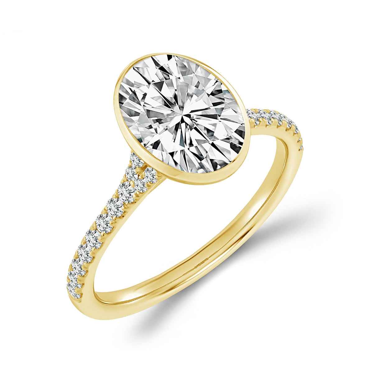 Adamante 2-1/4 ct. tw. Lab-Grown Oval Diamond Bezel Set Engagement Ring in 14K Yellow Gold front view