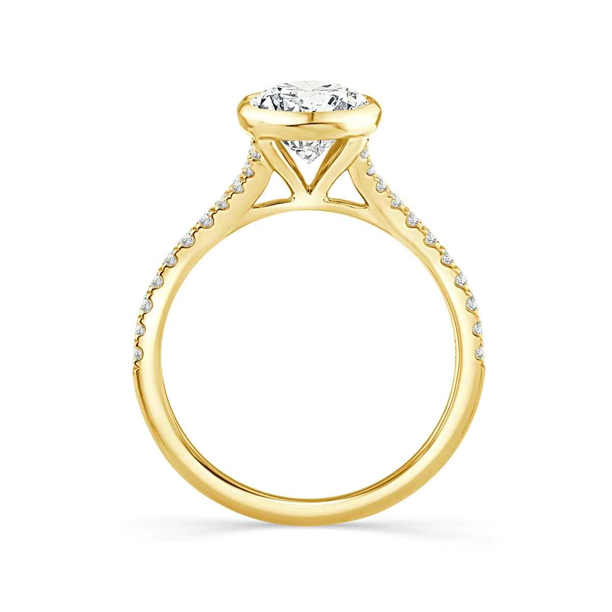 Adamante 2-1/4 ct. tw. Lab-Grown Oval Diamond Bezel Set Engagement Ring in 14K Yellow Gold close-up detail