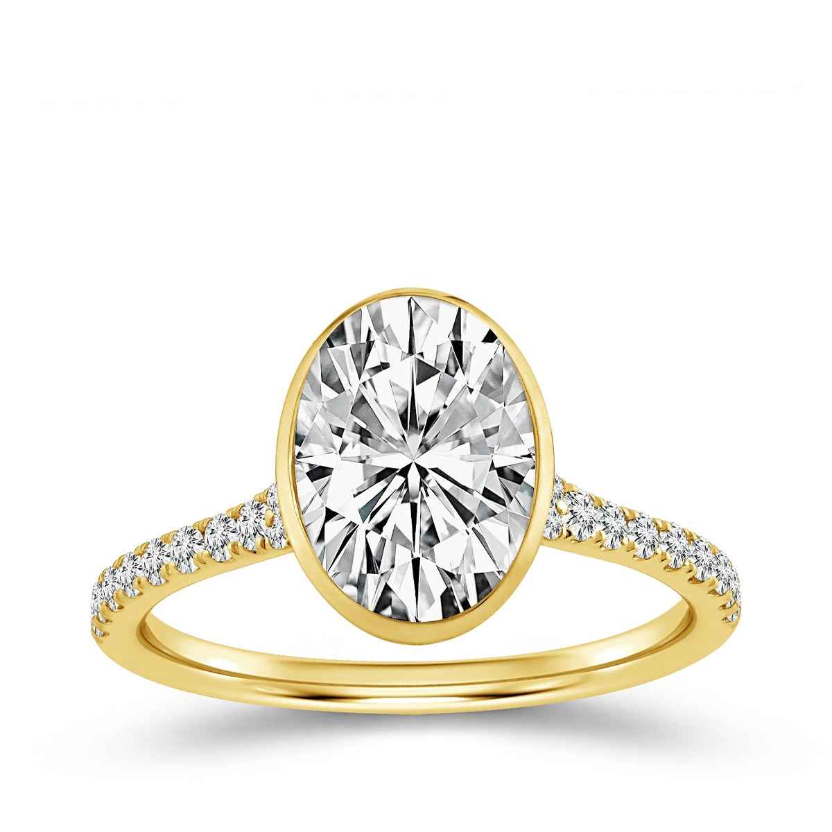 Adamante 2-1/4 ct. tw. Lab-Grown Oval Diamond Bezel Set Engagement Ring in 14K Yellow Gold