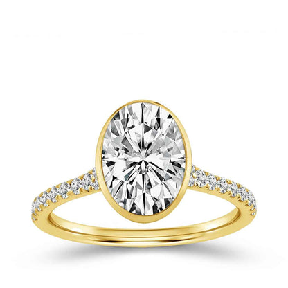 Adamante 2-1/4 ct. tw. Lab-Grown Oval Diamond Bezel Set Engagement Ring in 14K Yellow Gold