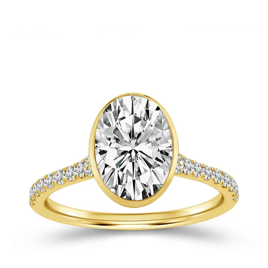 Adamante 2-1/4 ct. tw. Lab-Grown Oval Diamond Bezel Set Engagement Ring in 14K Yellow Gold