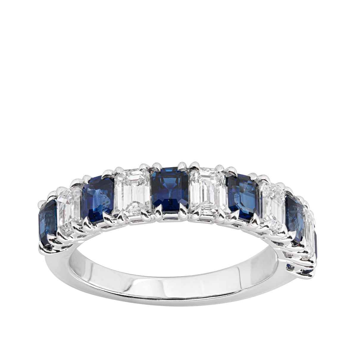 Sirus Tanya 1-1/4 ct. tw. Emerald Cut Diamond & Sapphire Ring in 18K White Gold