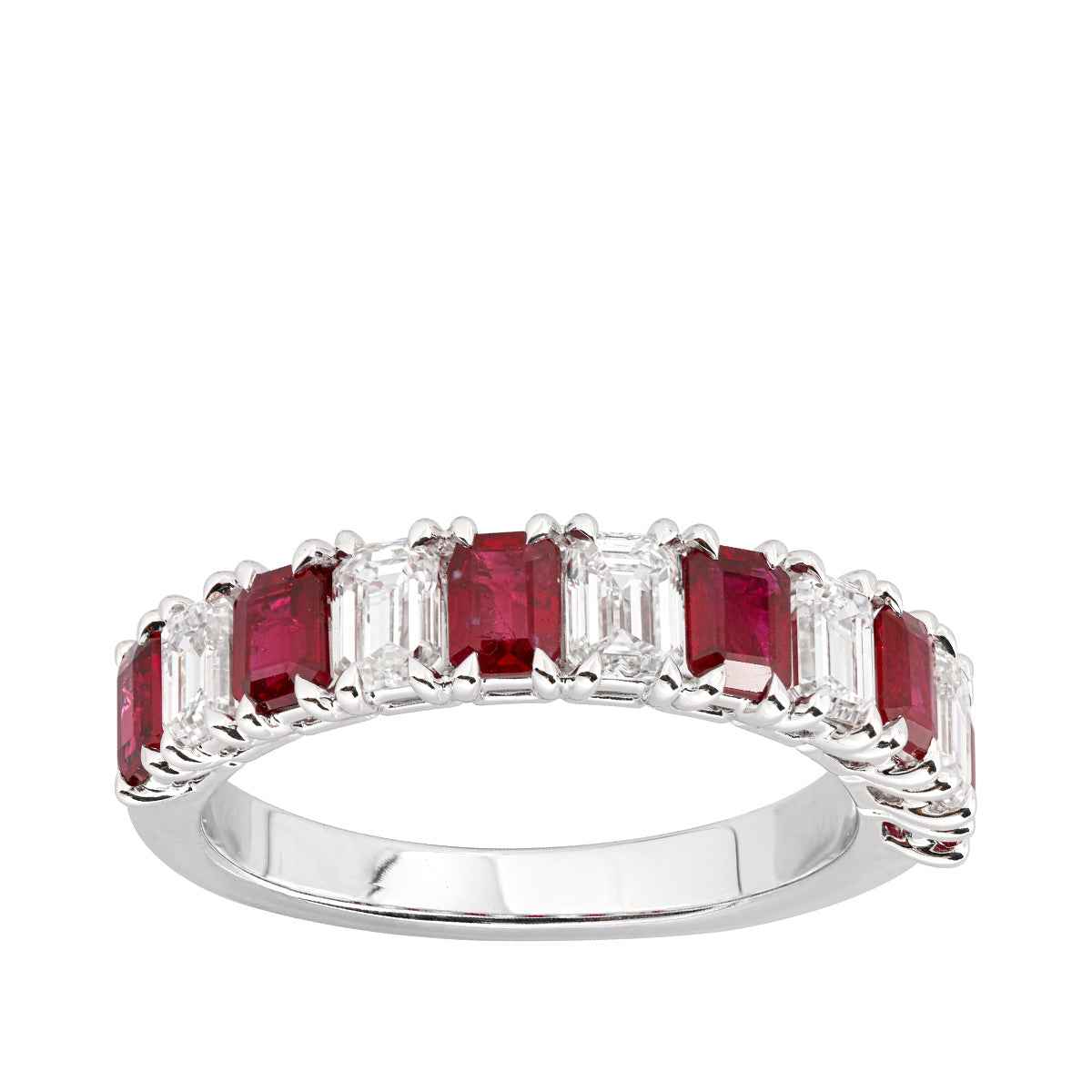 Sirus Tanya 1-1/4 ct. tw. Emerald Cut Diamond & Ruby Ring in 18K White Gold