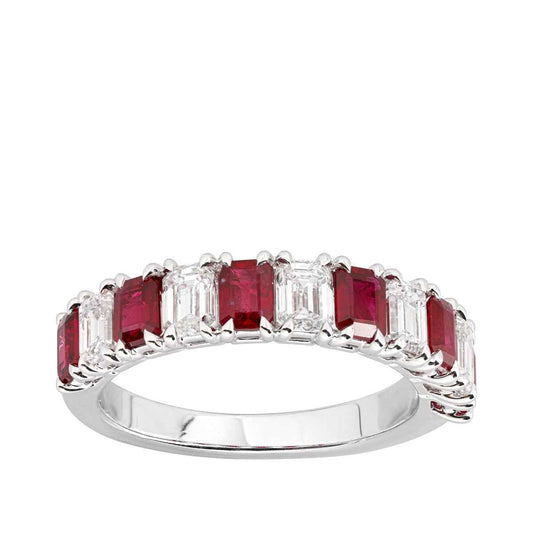 Sirus Tanya 1-1/4 ct. tw. Emerald Cut Diamond & Ruby Ring in 18K White Gold