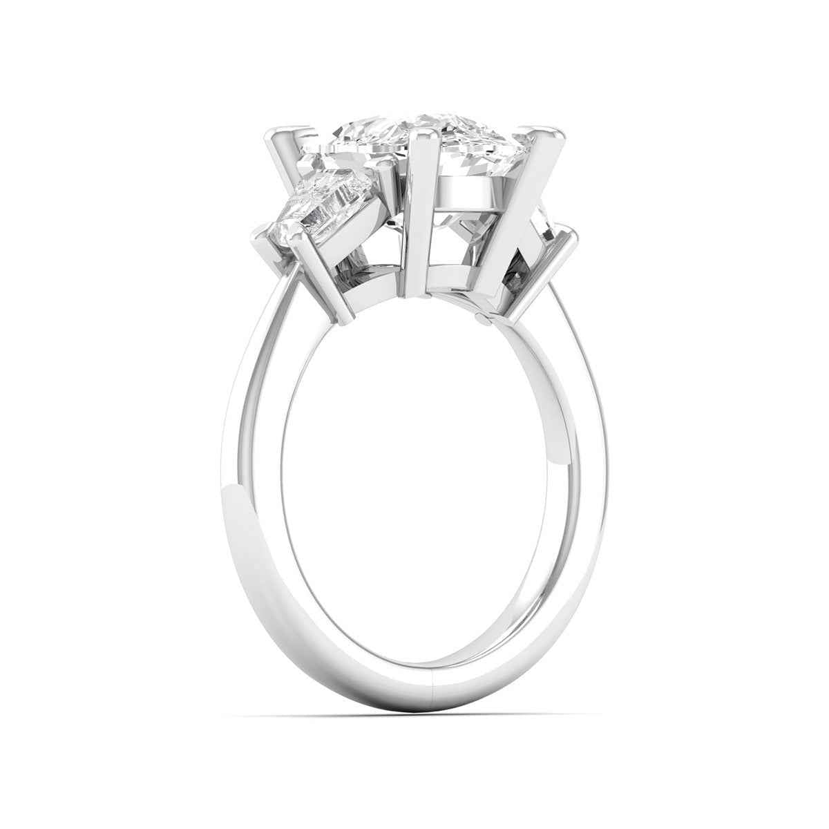 Adamante 5 ct. tw. Lab-Grown Cushion & Trapezoid Diamond Engagement Ring in 14K White Gold front view