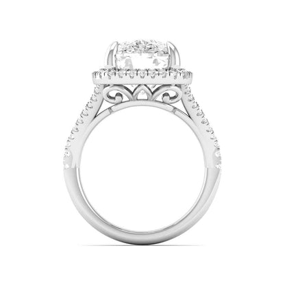 Adamante 4-1/2 ct. tw. Lab-Grown Cushion Diamond Halo Split Shank Engagement Ring in 14K White Gold close-up detail
