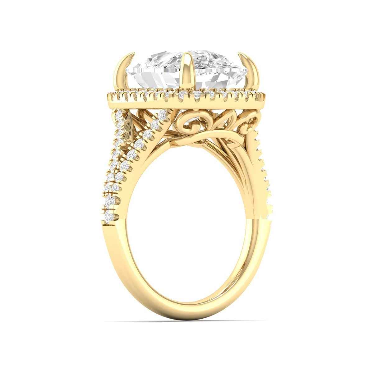 Adamante 4-1/2 ct. tw. Lab-Grown Cushion Diamond Halo Split Shank Engagement Ring in 14K Yellow Gold front view