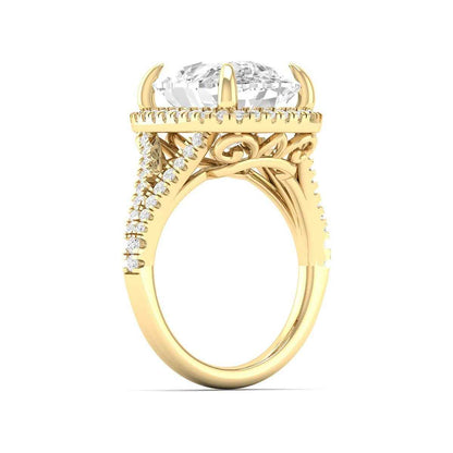 Adamante 4-1/2 ct. tw. Lab-Grown Cushion Diamond Halo Split Shank Engagement Ring in 14K Yellow Gold front view