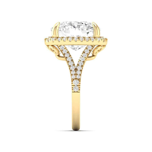 Adamante 4-1/2 ct. tw. Lab-Grown Cushion Diamond Halo Split Shank Engagement Ring in 14K Yellow Gold side profile