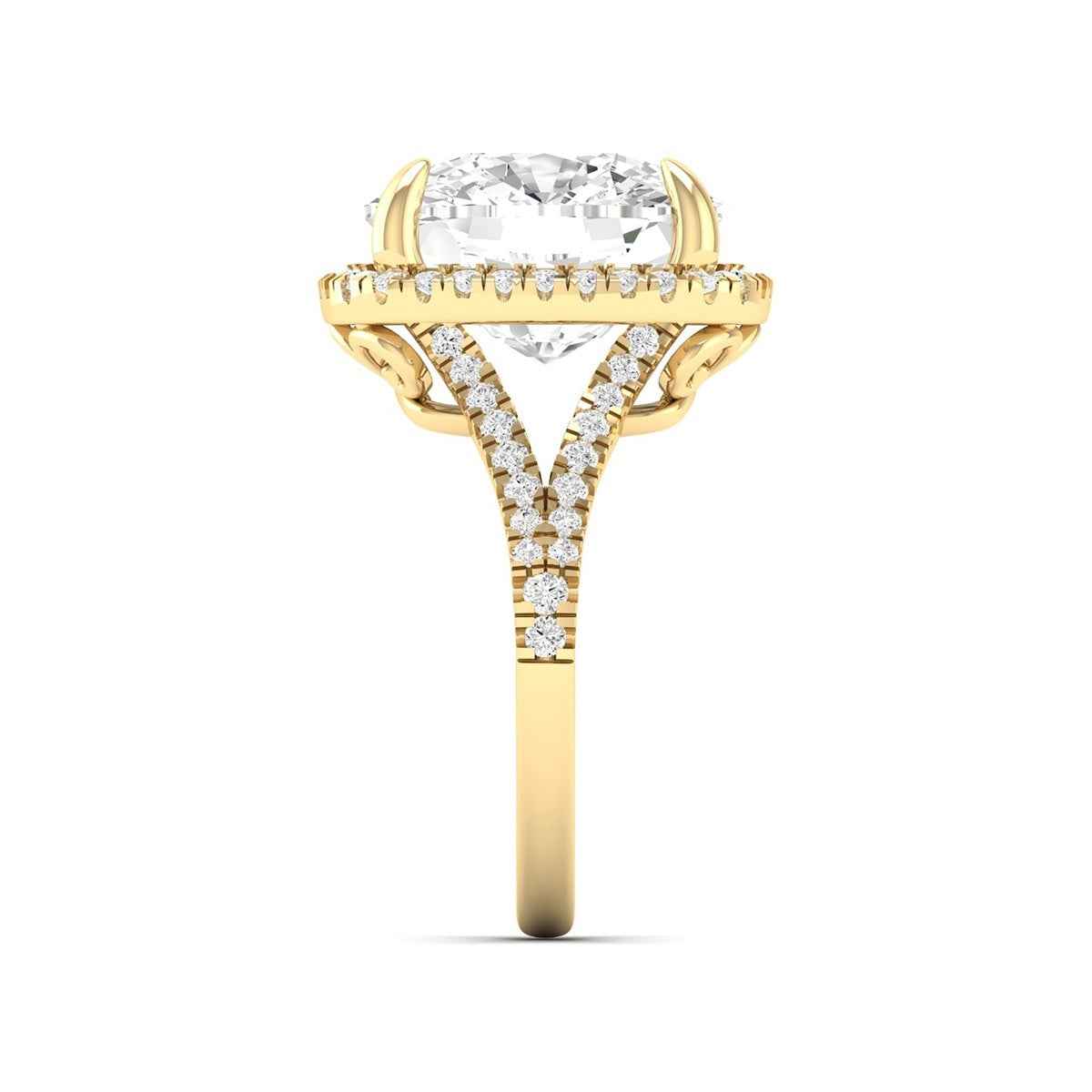 Adamante 4-1/2 ct. tw. Lab-Grown Cushion Diamond Halo Split Shank Engagement Ring in 14K Yellow Gold side profile