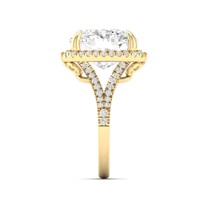 Adamante 4-1/2 ct. tw. Lab-Grown Cushion Diamond Halo Split Shank Engagement Ring in 14K Yellow Gold side profile
