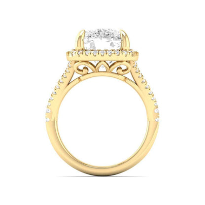 Adamante 4-1/2 ct. tw. Lab-Grown Cushion Diamond Halo Split Shank Engagement Ring in 14K Yellow Gold close-up detail