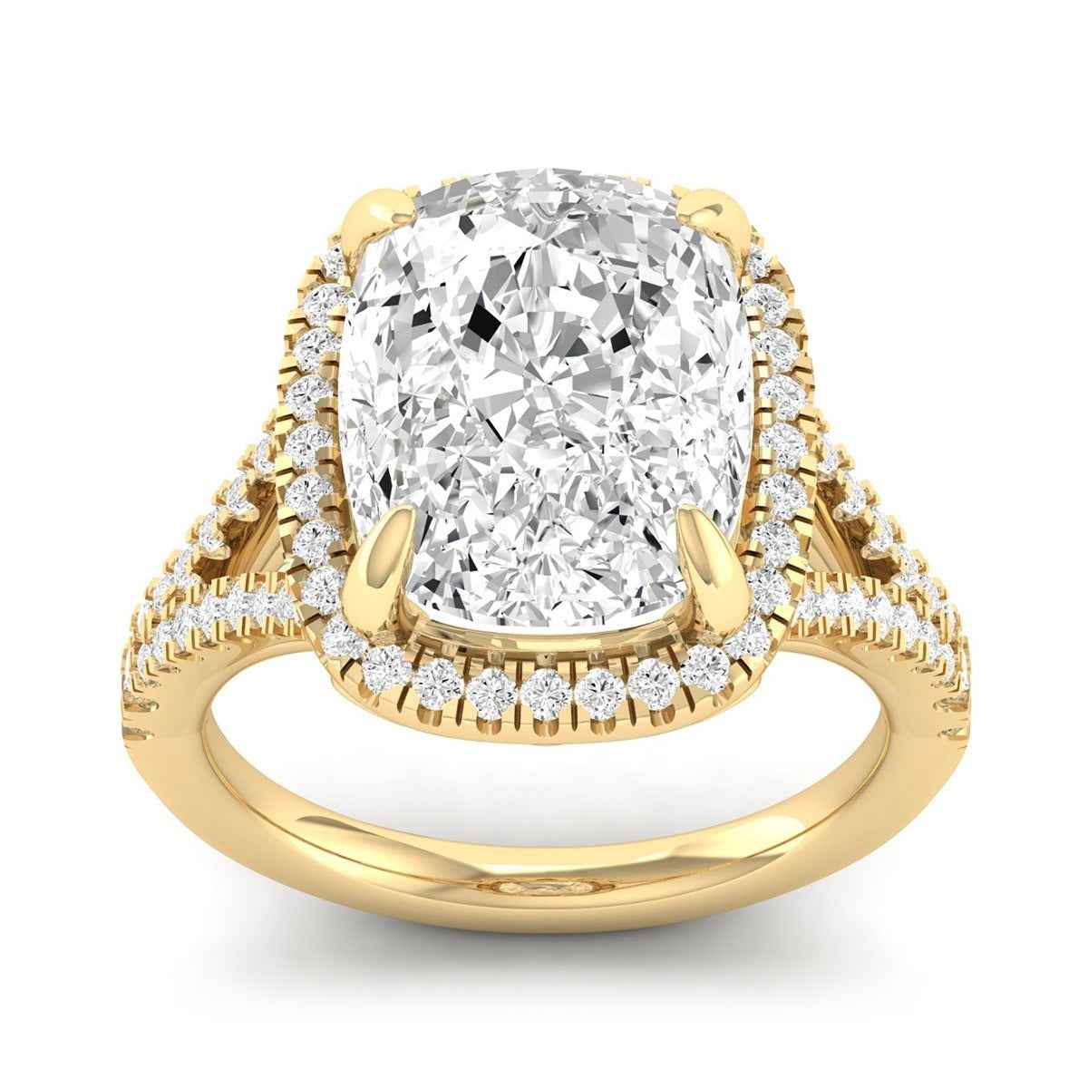 Adamante 4-1/2 ct. tw. Lab-Grown Cushion Diamond Halo Split Shank Engagement Ring in 14K Yellow Gold
