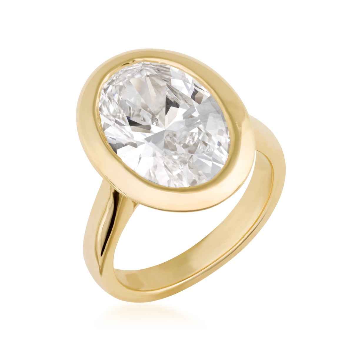 Adamante 5-1/3 ct. tw. Lab-Grown Oval Diamond Bezel Set Solitaire Engagement Ring in 14K Yellow Gold front view