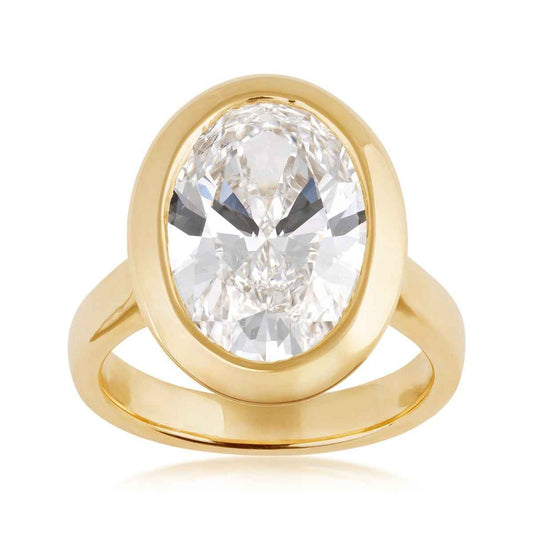 Adamante 5-1/3 ct. tw. Lab-Grown Oval Diamond Bezel Set Solitaire Engagement Ring in 14K Yellow Gold