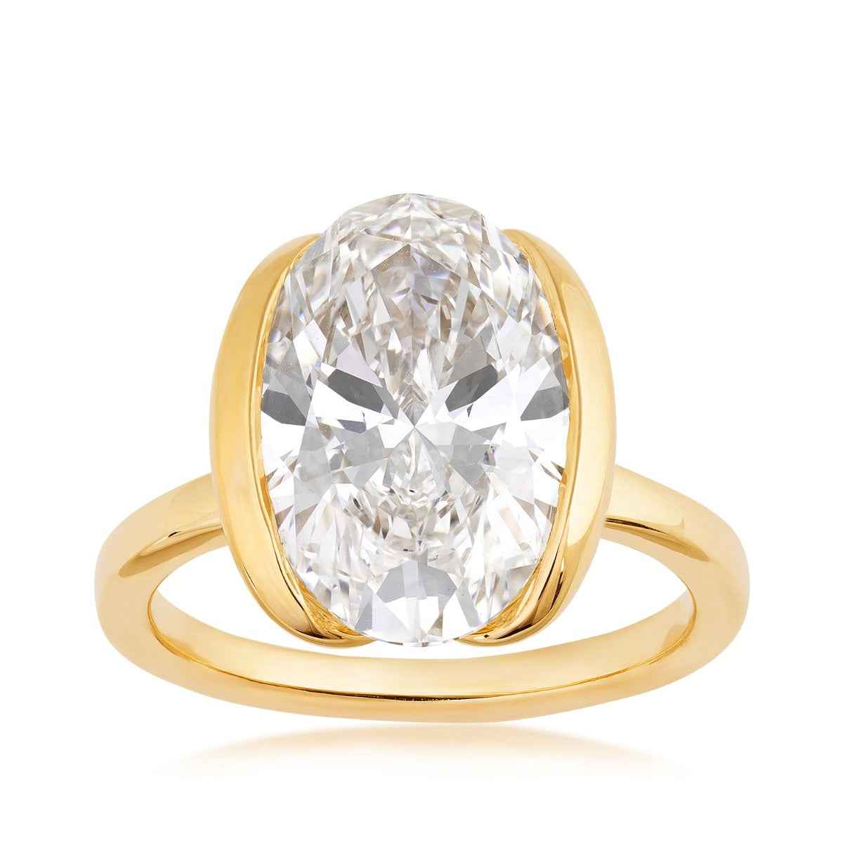 Adamante 5-1/3 ct. tw. Lab-Grown Oval Diamond Half Bezel Set Solitaire Engagement Ring in 14K Yellow Gold
