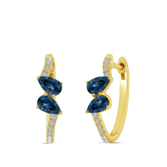 American Colors Pear Montana Sapphire & 1/8 ct. tw. Diamond Hoop Earrings in 10K Yellow Gold