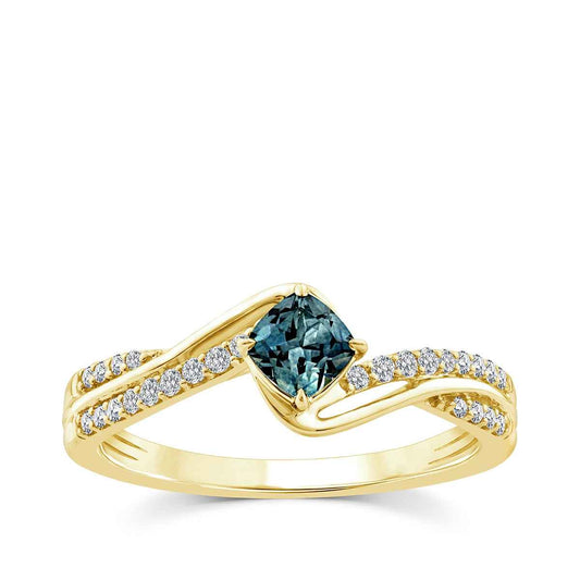 American Colors Cushion Montana Sapphire & 1/8 ct. tw. Diamond Ring in 10K Yellow Gold