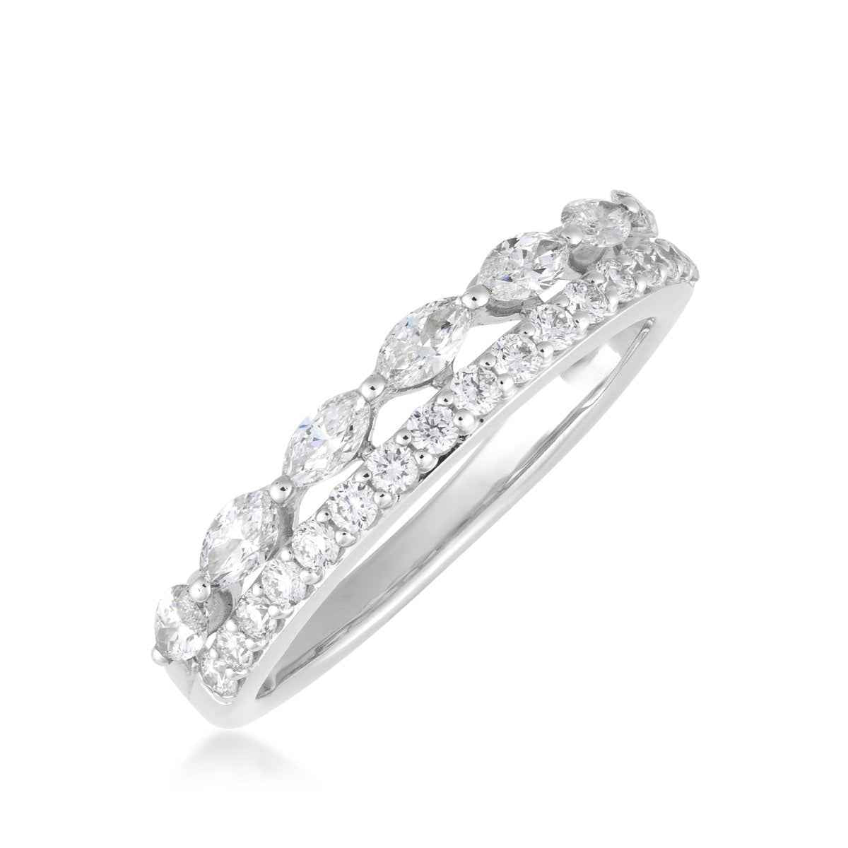 Adamante 3/4 ct. tw. Lab-Grown Round & Marquise Diamond Ring in 10K White Gold front view