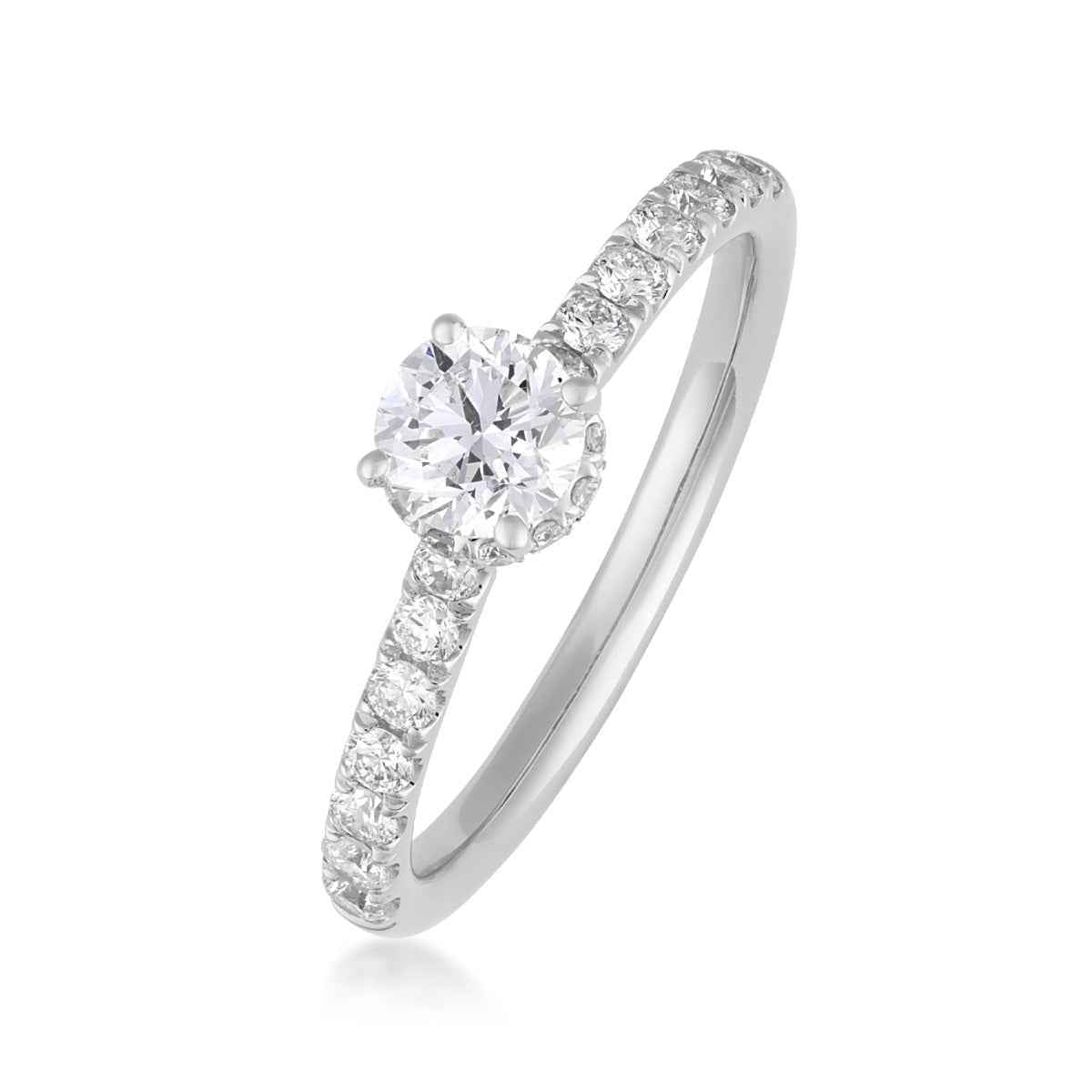 Natural 1 ct. tw. Round Brilliant Diamond Halo Engagement Ring in 14K White Gold front view