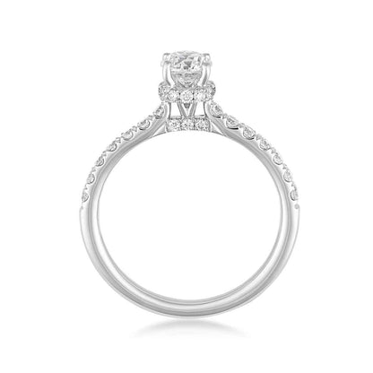 Natural 1 ct. tw. Round Brilliant Diamond Halo Engagement Ring in 14K White Gold close-up detail