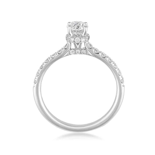Natural 1 ct. tw. Round Brilliant Diamond Halo Engagement Ring in 14K White Gold close-up detail