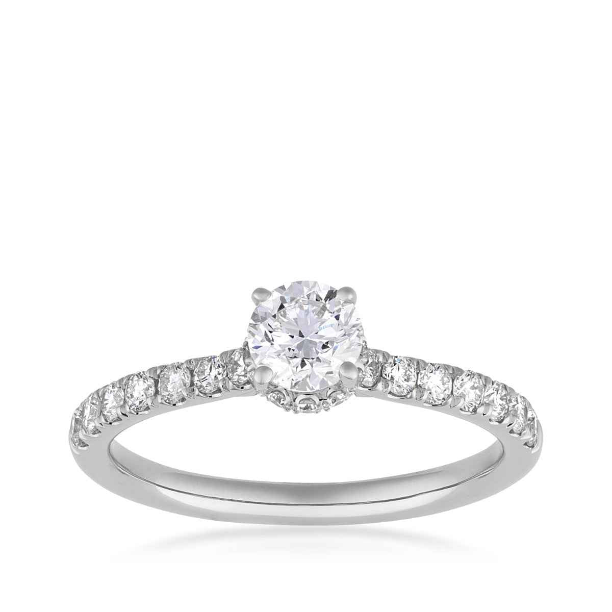 Natural 1 ct. tw. Round Brilliant Diamond Halo Engagement Ring in 14K White Gold