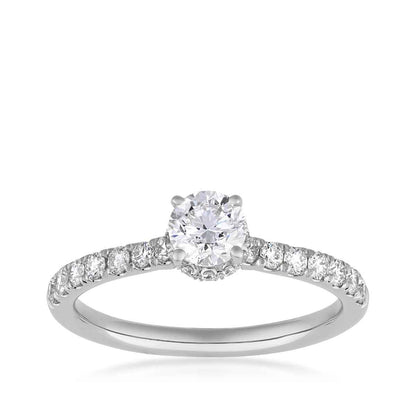 Natural 1 ct. tw. Round Brilliant Diamond Halo Engagement Ring in 14K White Gold