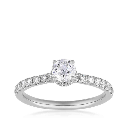 Natural 1 ct. tw. Round Brilliant Diamond Halo Engagement Ring in 14K White Gold