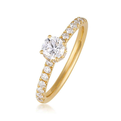 Natural 1 ct. tw. Round Brilliant Diamond Halo Engagement Ring in 14K Yellow Gold front view