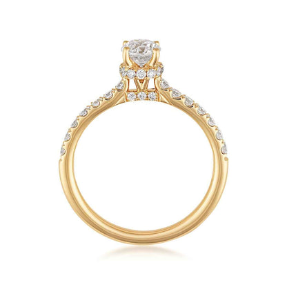Natural 1 ct. tw. Round Brilliant Diamond Halo Engagement Ring in 14K Yellow Gold close-up detail