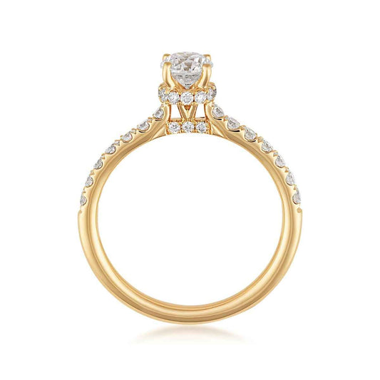 Natural 1 ct. tw. Round Brilliant Diamond Halo Engagement Ring in 14K Yellow Gold close-up detail