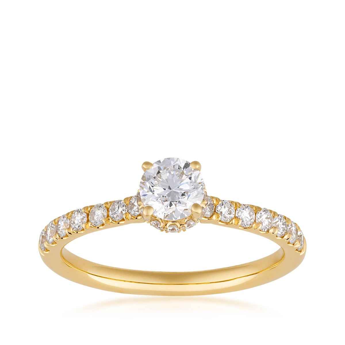 Natural 1 ct. tw. Round Brilliant Diamond Halo Engagement Ring in 14K Yellow Gold