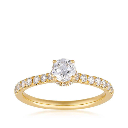 Natural 1 ct. tw. Round Brilliant Diamond Halo Engagement Ring in 14K Yellow Gold